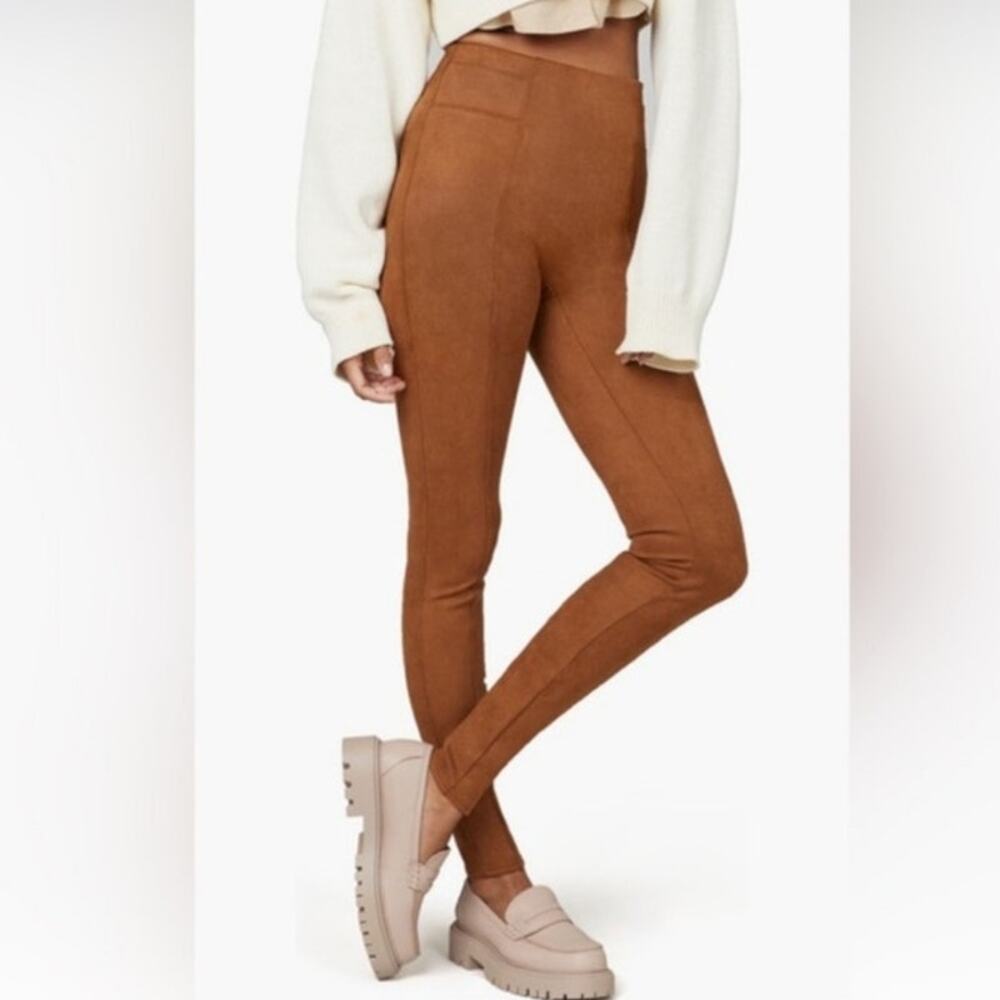 Spanx faux suede leggings rich caramel skinny high rise tummy control 1x
